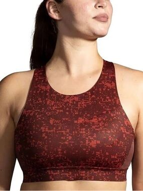 Brooks Burgundy and Brick Red Patterned High-Neck Sports Bra